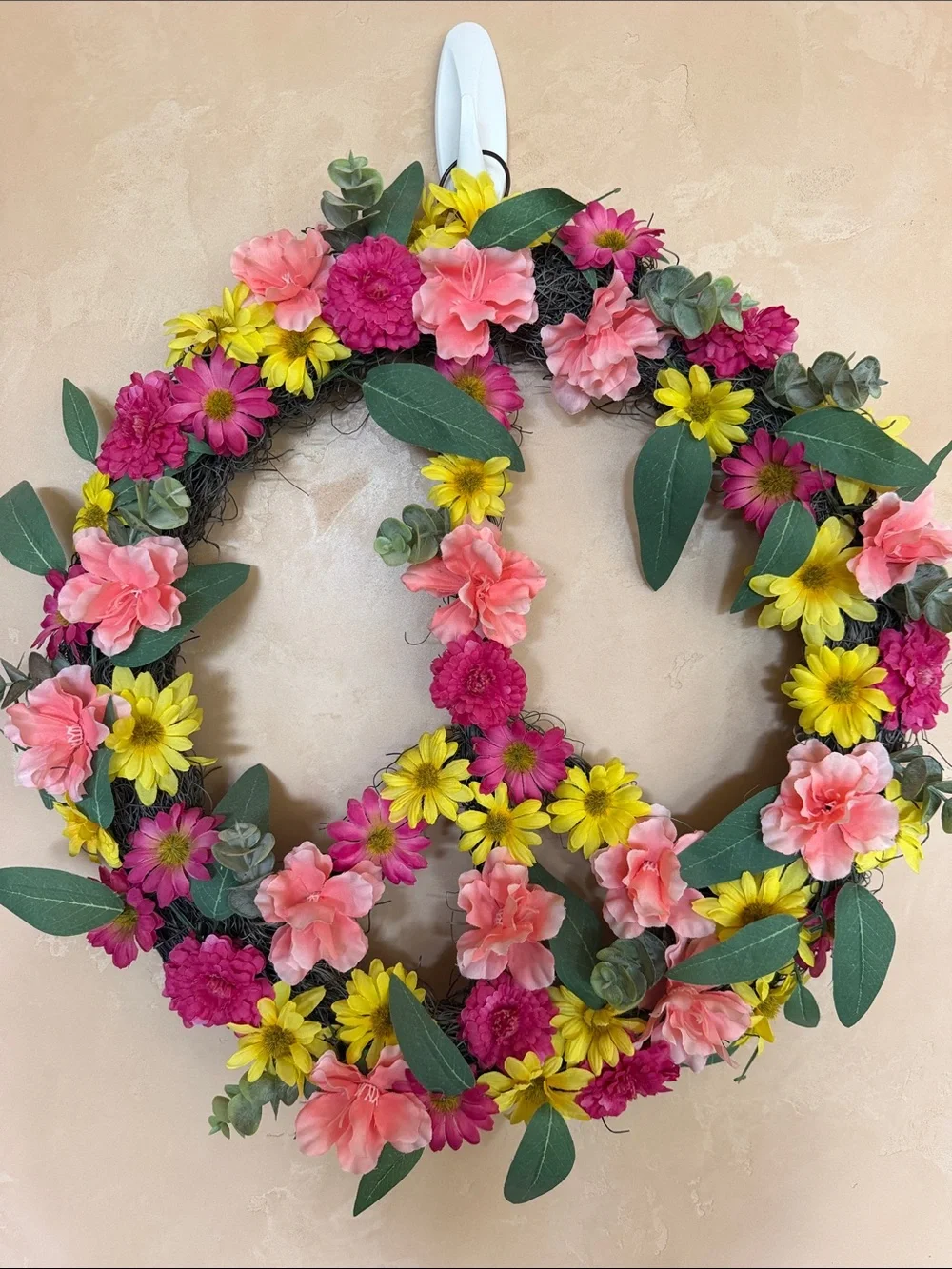 Floral Peace Sign Wall Decor - Pink, Yellow & Green